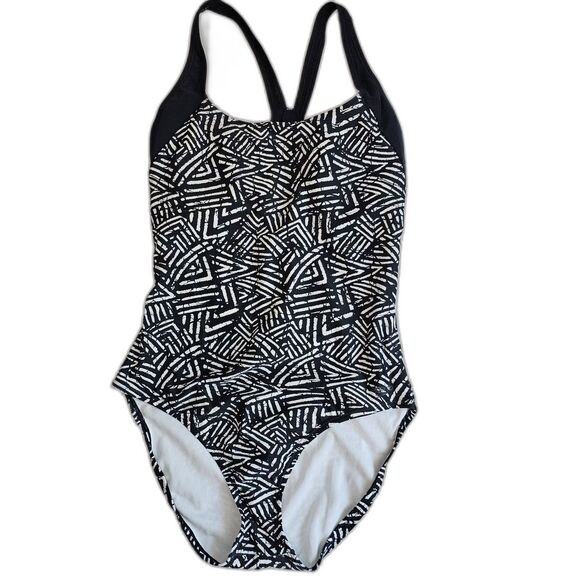 Speedo Black & White One Piece Swimsuit Bathing Suit sz 16 - Picture 1 of 5